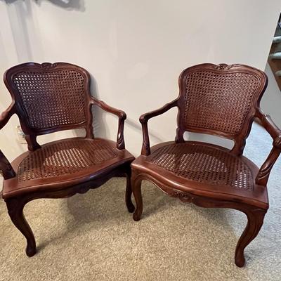 2 Vintage Caned Arm Chairs