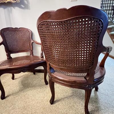2 Vintage Caned Arm Chairs