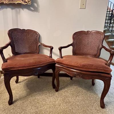 2 Vintage Caned Arm Chairs