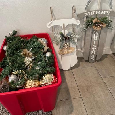 Decorative sleds and outdoor garland