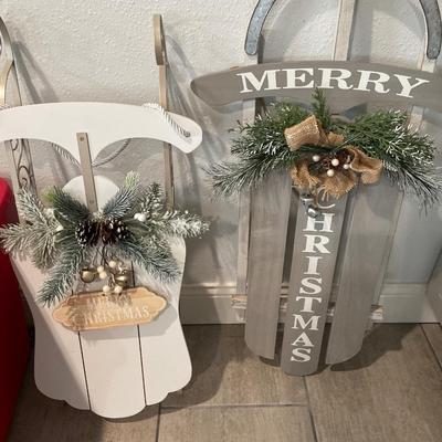Decorative sleds and outdoor garland