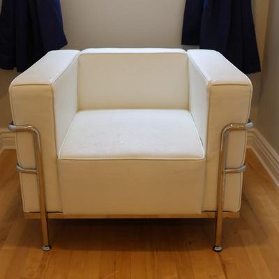 White Faux Leather Arm Chair - 2 of 2 (See Details)