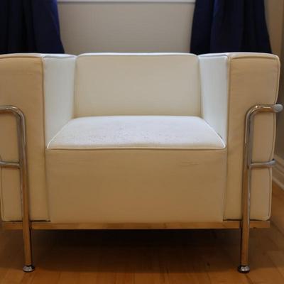 White Faux Leather Arm Chair - 2 of 2 (See Details)
