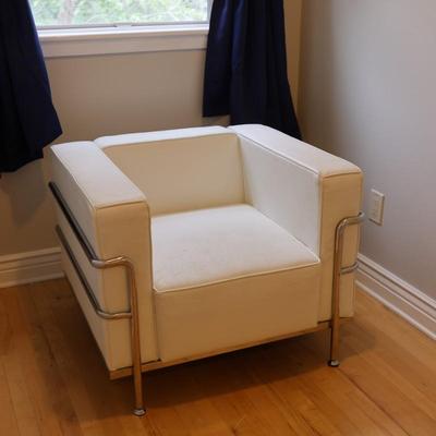 White Faux Leather Arm Chair - 2 of 2 (See Details)