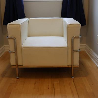 White Faux Leather Arm Chair - 2 of 2 (See Details)