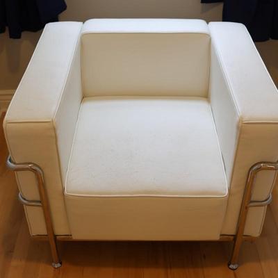 White Faux Leather Arm Chair - 2 of 2 (See Details)