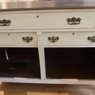 Vintage White Painted Buffet with Decorative Carvings