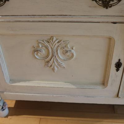 Vintage White Painted Buffet with Decorative Carvings