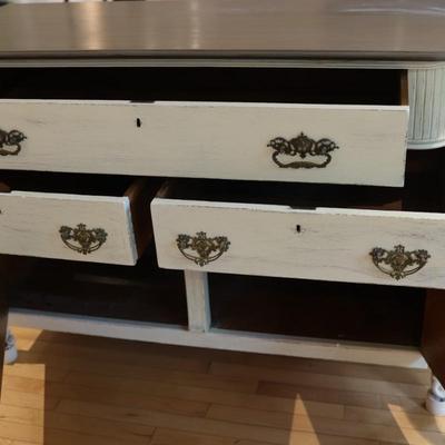 Vintage White Painted Buffet with Decorative Carvings
