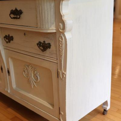 Vintage White Painted Buffet with Decorative Carvings
