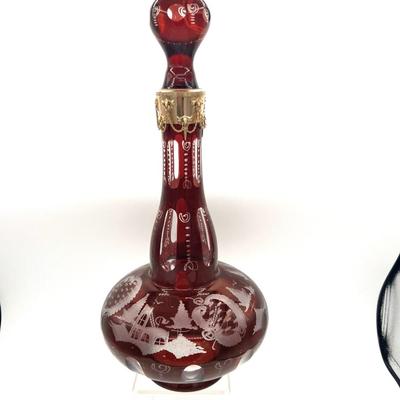 Vintage Bohemian Ruby cut to clear decanter