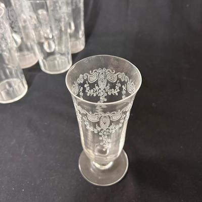 Lot of 15 etched glass glasses