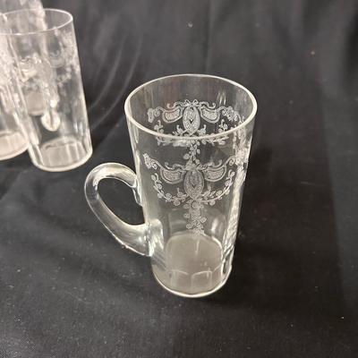 Lot of 15 etched glass glasses