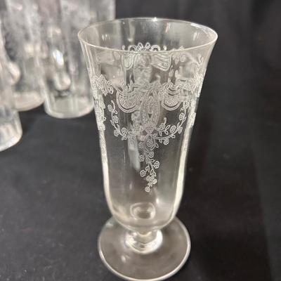 Lot of 15 etched glass glasses