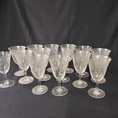 14 Etched glass goblets