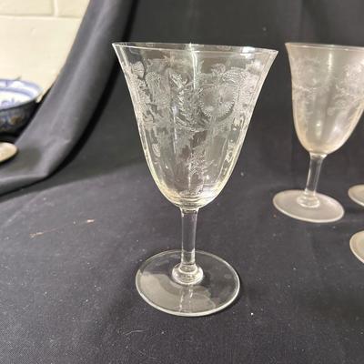 14 Etched glass goblets