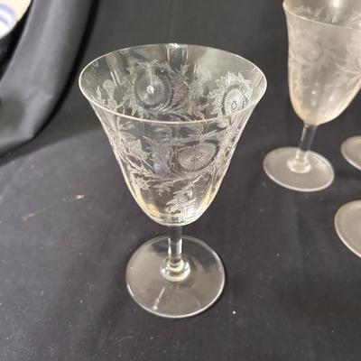 14 Etched glass goblets