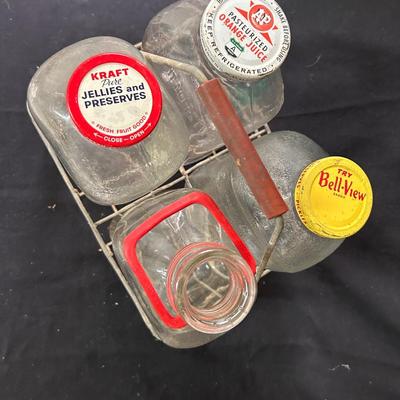 Vintage 1/2 gallon bottles (4) and carrying cage