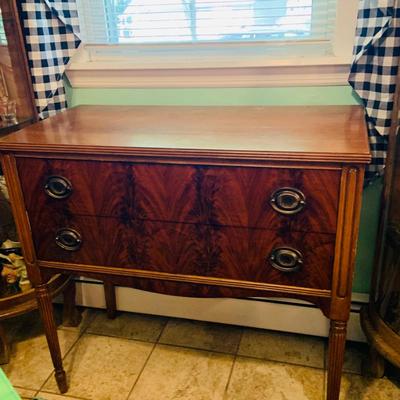 LOT 1: Vintage/ Antique Wood Two Drawer Buffet