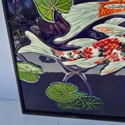 Framed Ceramic Koi Fish Wall Art by Wayne Gao – Set of 2 with Artist Bio