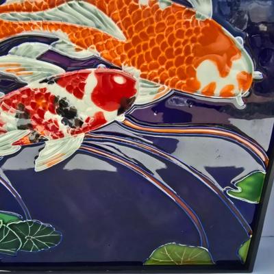 Framed Ceramic Koi Fish Wall Art by Wayne Gao – Set of 2 with Artist Bio