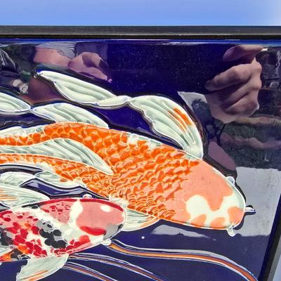 Framed Ceramic Koi Fish Wall Art by Wayne Gao – Set of 2 with Artist Bio