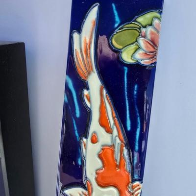 Framed Ceramic Koi Fish Wall Art by Wayne Gao – Set of 2 with Artist Bio