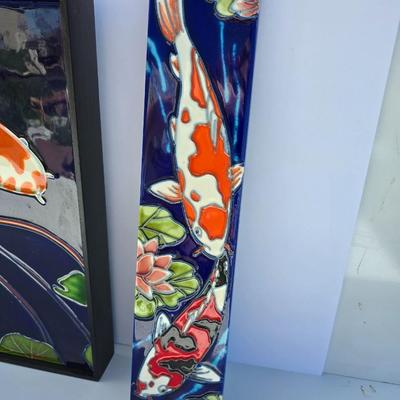 Framed Ceramic Koi Fish Wall Art by Wayne Gao – Set of 2 with Artist Bio