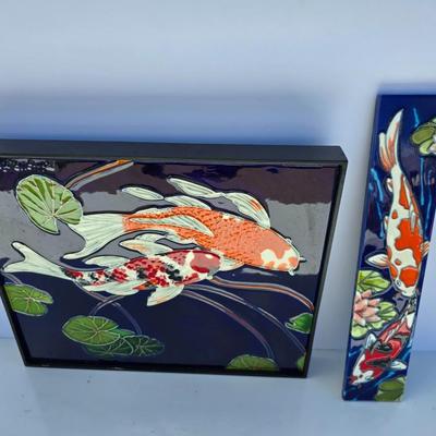 Framed Ceramic Koi Fish Wall Art by Wayne Gao – Set of 2 with Artist Bio