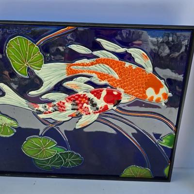 Framed Ceramic Koi Fish Wall Art by Wayne Gao – Set of 2 with Artist Bio