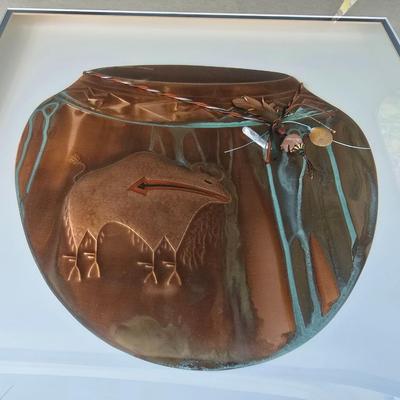 Framed Copper Wall Art by Oberkirsch Designs – Native American Bear Pottery Theme
