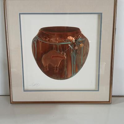Framed Copper Wall Art by Oberkirsch Designs – Native American Bear Pottery Theme