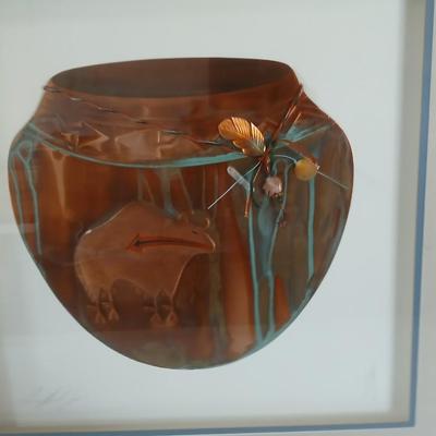 Framed Copper Wall Art by Oberkirsch Designs – Native American Bear Pottery Theme