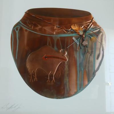 Framed Copper Wall Art by Oberkirsch Designs – Native American Bear Pottery Theme