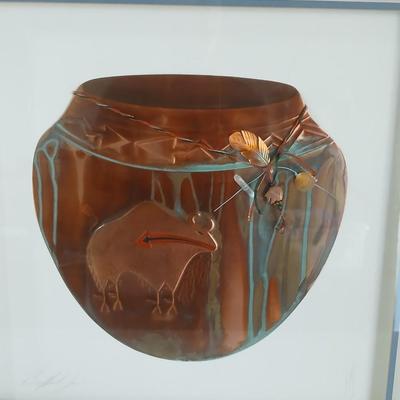 Framed Copper Wall Art by Oberkirsch Designs – Native American Bear Pottery Theme