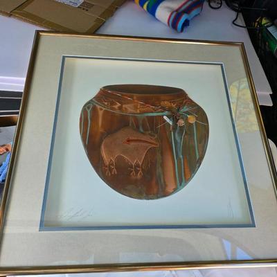 Framed Copper Wall Art by Oberkirsch Designs – Native American Bear Pottery Theme