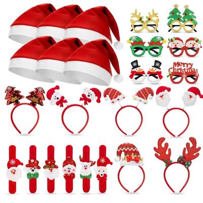 24 Pcs Christmas Glasses, Headbands, Hats, Kids Wristbands - Cute Hair Hoop Eyeglasses Decorations, Santa Hats Photo Props for Xmas...