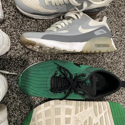 White, and grey with green nikes
