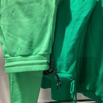 Fun Kelly green sweaters and pants