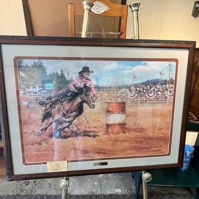 Lot 50 Large framed Barrel Racing Print