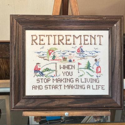 Lot 77 Retirement Cross Stitch framed