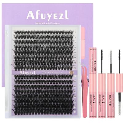 320pcs Natural Eyelashes Lash Clusters Kit - Mix 9-16mm 30D & 40D Curl Lash Extension Kit with Bond & Seal Tweezers