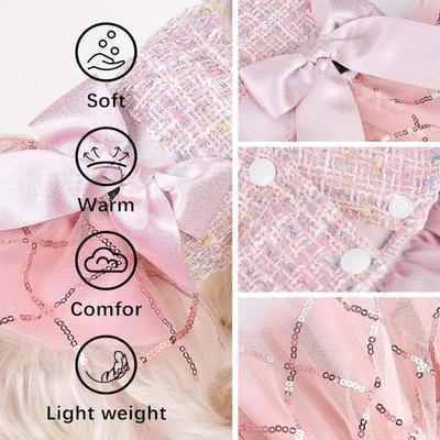 Size Small Pink Tulle Dog Dress w/Pink Sequin Tulle Skirt & Pink Bow