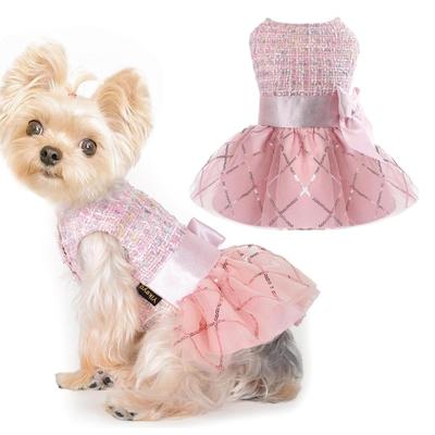Size Small Pink Tulle Dog Dress w/Pink Sequin Tulle Skirt & Pink Bow