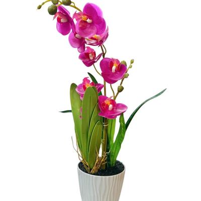 20" Violet Orchids Artificial Flowers w/Gray Vase - Fake Orchid Arrangement for Home Office Room Table Centerpieces Kitchen Elegant
