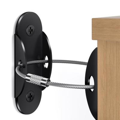 6-Pack Anti Tip Furniture Anchors - Baby Proofing, Earthquake Straps for Furniture Dresser Wall Safety Straps - Black
