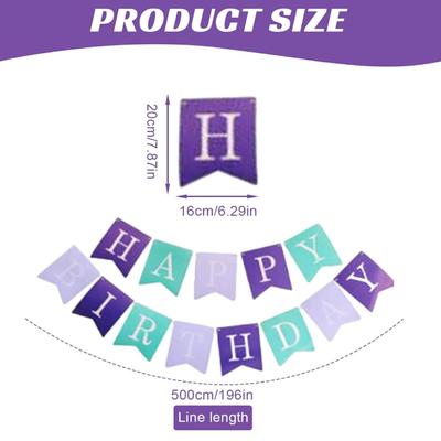 Purple Fishtail Happy Birthday Banner, 190 Inch Birthday Garland Decoretion with Golden Happy Birthday Letter on Purple Background, for...