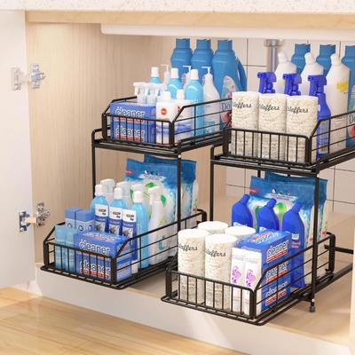 2-Pack Under Sink Organizers and Storage, Kitchen Cabinet Organizer with Sliding Drawer, Upgraded Bathroom Organizer Under Sink, 2 Tier...