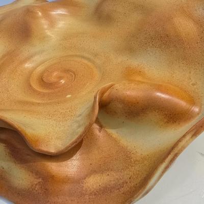 Signed Studio Pottery Ripple Platter & Bowl Set by R. Smith – Organic Modern Cabbage shaped Bowl (2009 & 2010)