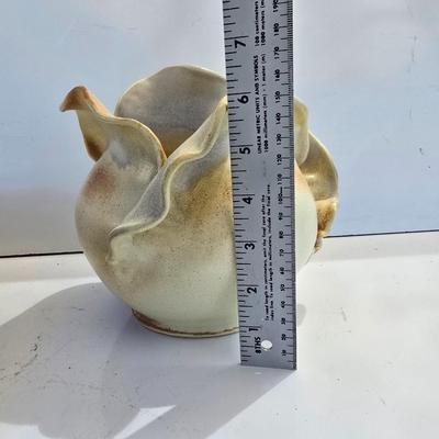 Signed Studio Pottery Ripple Platter & Bowl Set by R. Smith – Organic Modern Cabbage shaped Bowl (2009 & 2010)